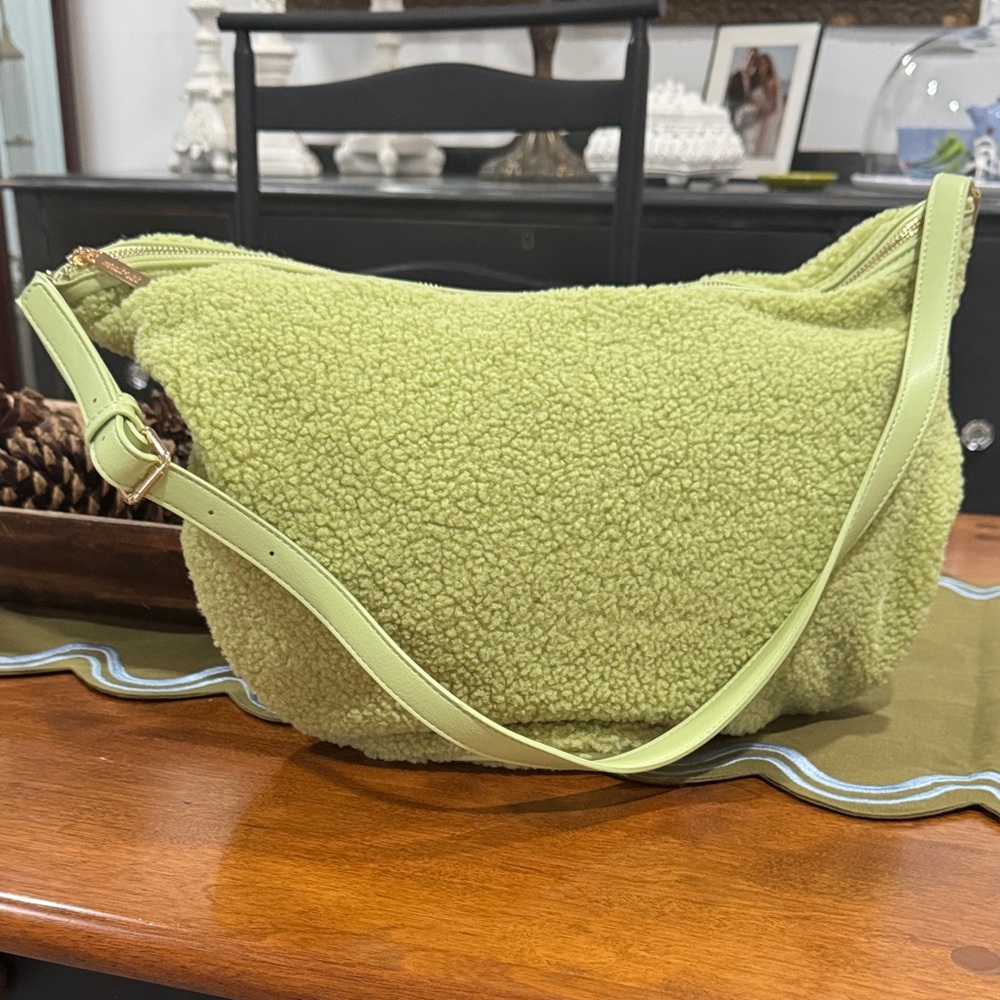 Anthropology mali + lili Green Sherpa Crossbody Bag NWOT